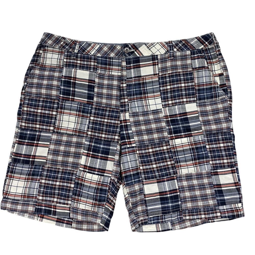G.H. Bass & Co Shorts Mens 40 x 10 Blue Plaid Madras Patchwork Cotton Preppy